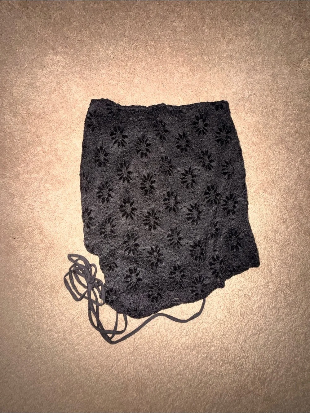 Fashion Nova Black Floral Lace Side-Drawstring Mini Skirt - Picture 2 of 3